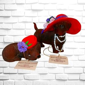 Divas w/ Hat-titude Dachshund Figurines, Hamilton Collection, Lot Of 2 as Shown